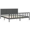 Grey Bed Frame with Headboard 200x200 cm | Solid Wood