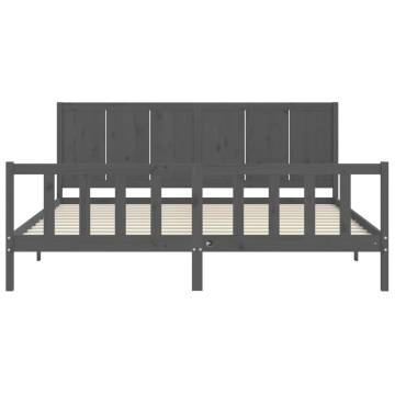 Grey Bed Frame with Headboard 200x200 cm | Solid Wood