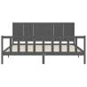 Grey Bed Frame with Headboard 200x200 cm | Solid Wood