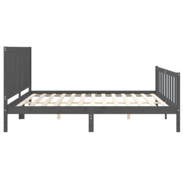 Grey Bed Frame with Headboard 200x200 cm | Solid Wood