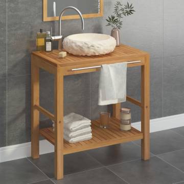 Stylish Solid Teak Bathroom Vanity Cabinet with Cream Marble Sink