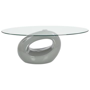 Elegant High Gloss Grey Oval Glass Top Coffee Table