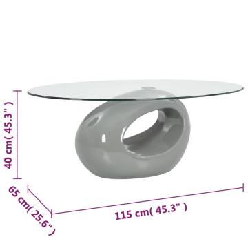 Elegant High Gloss Grey Oval Glass Top Coffee Table