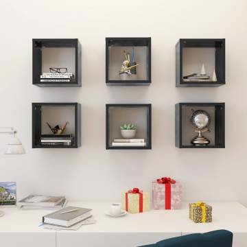 Wall Cube Shelves Set of 6 - Stylish Grey Floating Storage