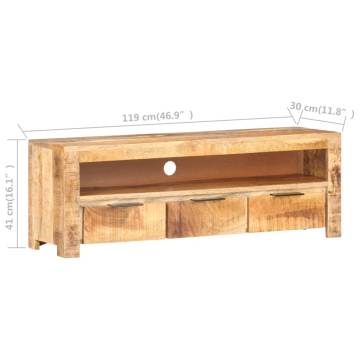 Stylish TV Cabinet in Rough Mango Wood - 119x30x41 cm