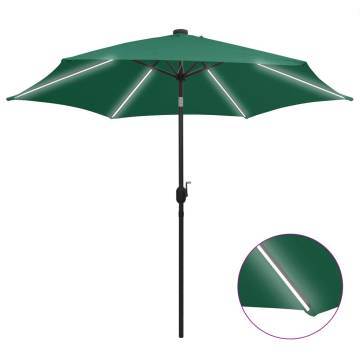 300 cm Green LED Parasol with Aluminium Pole for Outdoor Shade