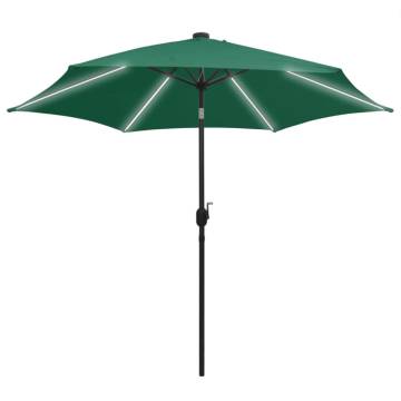 300 cm Green LED Parasol with Aluminium Pole for Outdoor Shade