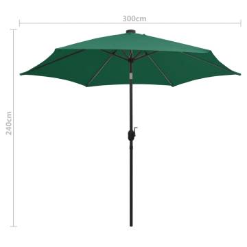 300 cm Green LED Parasol with Aluminium Pole for Outdoor Shade