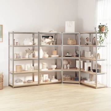 5-Layer Shelves Set - Silver Steel & Engineered Wood | HiPO Market