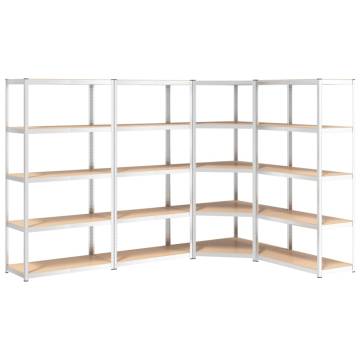 5-Layer Shelves Set - Silver Steel & Engineered Wood | HiPO Market