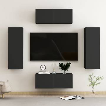 4 Piece Black Engineered Wood TV Cabinet Set | HipoMarket