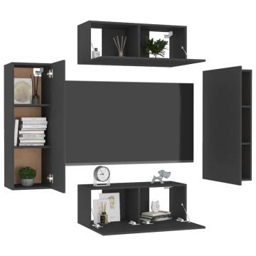 4 Piece Black Engineered Wood TV Cabinet Set | HipoMarket