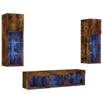 5 Piece TV Wall Units with LED Smoked Oak - Hipo Market