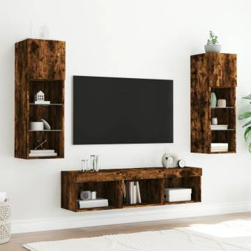 5 Piece TV Wall Units with LED Smoked Oak - Hipo Market