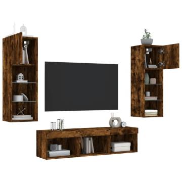 5 Piece TV Wall Units with LED Smoked Oak - Hipo Market