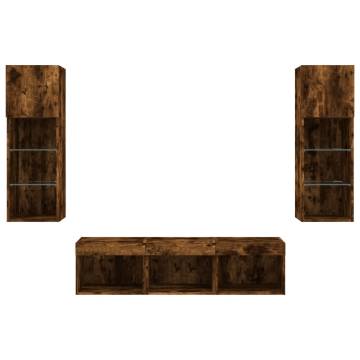 5 Piece TV Wall Units with LED Smoked Oak - Hipo Market