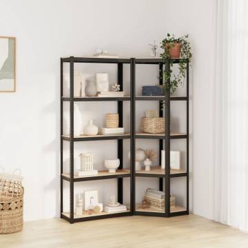 5-Layer Shelves - Anthracite Steel & Engineered Wood (2 pcs)