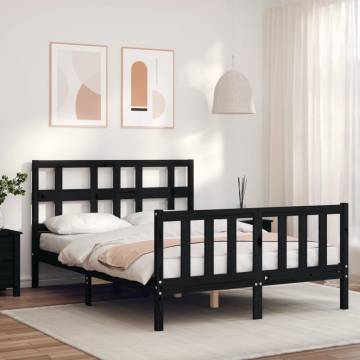 Solid Wood Black Small Double Bed Frame with Headboard