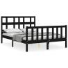 Solid Wood Black Small Double Bed Frame with Headboard