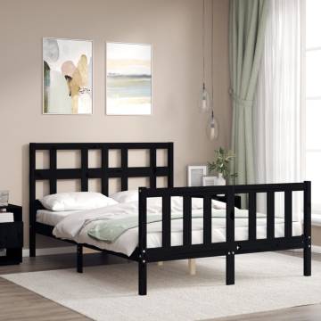 Solid Wood Black Small Double Bed Frame with Headboard