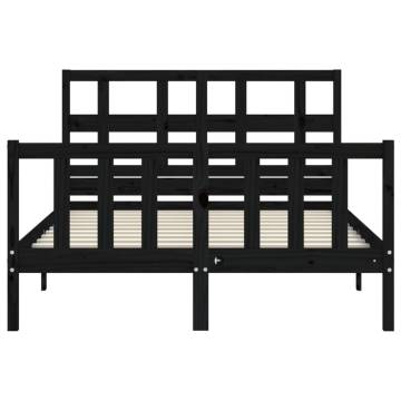 Solid Wood Black Small Double Bed Frame with Headboard