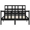 Solid Wood Black Small Double Bed Frame with Headboard