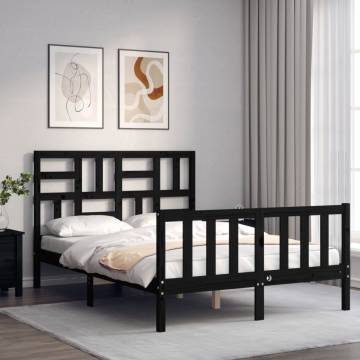 Bed Frame with Headboard - Black Small Double Solid Wood