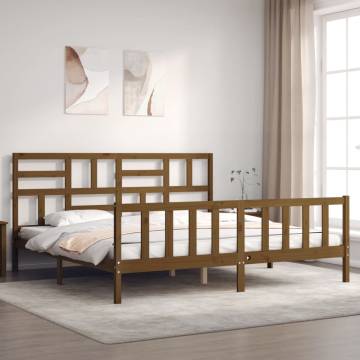 Honey Brown Bed Frame with Headboard - Solid Pinewood 200x200 cm