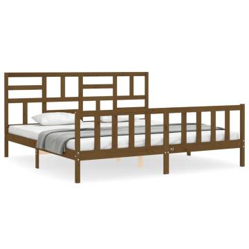 Honey Brown Bed Frame with Headboard - Solid Pinewood 200x200 cm