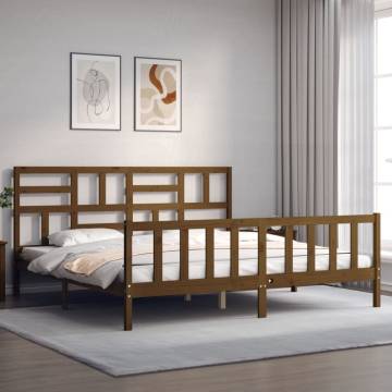 Honey Brown Bed Frame with Headboard - Solid Pinewood 200x200 cm