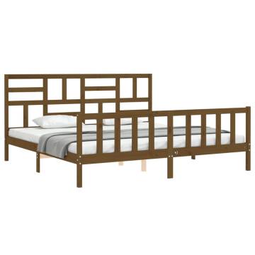 Honey Brown Bed Frame with Headboard - Solid Pinewood 200x200 cm