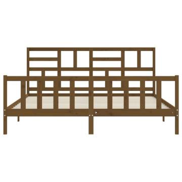 Honey Brown Bed Frame with Headboard - Solid Pinewood 200x200 cm