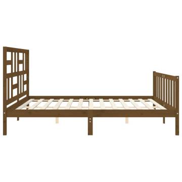 Honey Brown Bed Frame with Headboard - Solid Pinewood 200x200 cm