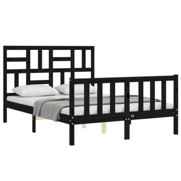 Bed Frame with Headboard - Black Small Double Solid Wood