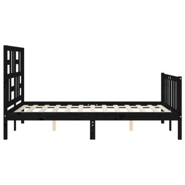 Bed Frame with Headboard - Black Small Double Solid Wood