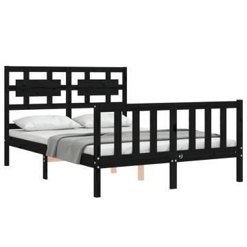 Black Small Double Bed Frame with Headboard - Solid Wood