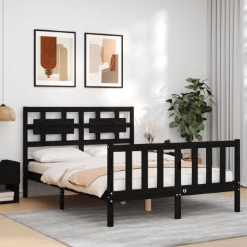 Black Small Double Bed Frame with Headboard - Solid Wood