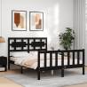 Black Small Double Bed Frame with Headboard - Solid Wood