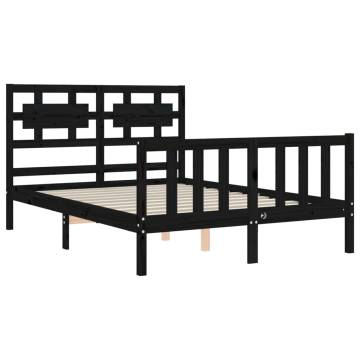 Black Small Double Bed Frame with Headboard - Solid Wood