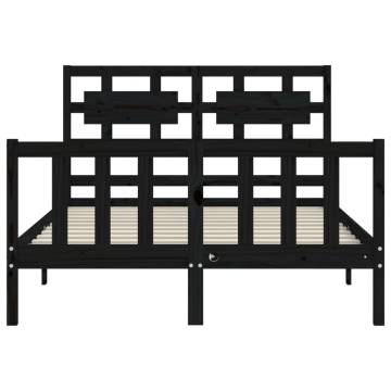 Black Small Double Bed Frame with Headboard - Solid Wood