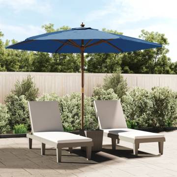 Garden Parasol with Wooden Pole - Azure Blue 299x240 cm