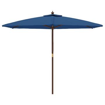 Garden Parasol with Wooden Pole - Azure Blue 299x240 cm