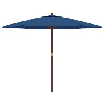 Garden Parasol with Wooden Pole - Azure Blue 299x240 cm