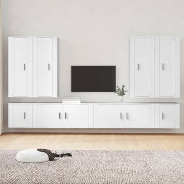 Stylish 8 Piece White TV Cabinet Set - Engineered Wood