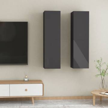 High Gloss Grey TV Cabinets - 2 pcs | Stylish Storage Solution