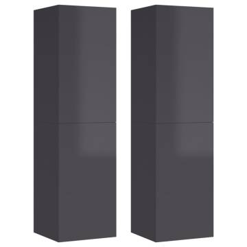 High Gloss Grey TV Cabinets - 2 pcs | Stylish Storage Solution