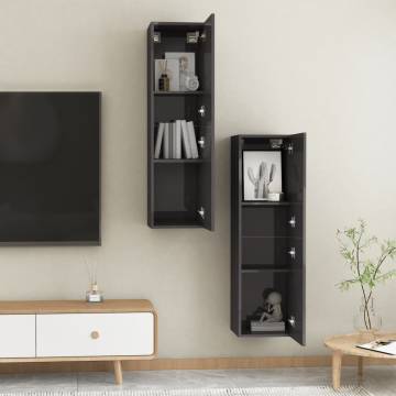 High Gloss Grey TV Cabinets - 2 pcs | Stylish Storage Solution