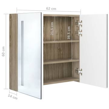 LED Bathroom Mirror Cabinet White & Oak 62x14x60 cm