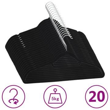 20 pcs Anti-slip Black Velvet Clothes Hanger Set | HipoMarket