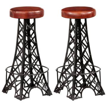 Bar Stools 2 pcs Real Leather - Industrial Style Seating